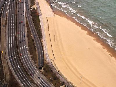 Monday 20 March, 2006  Lake Shore Drive, US Highway 41. The yellow sand is probably imported.