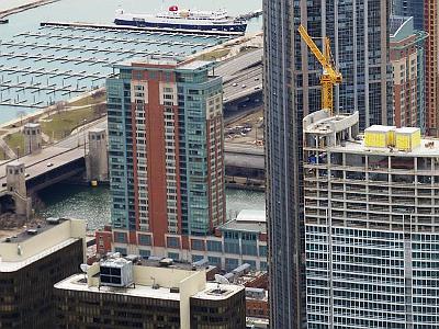 Monday 20 March, 2006  New apartments under construction on the north side of the Chicago River.