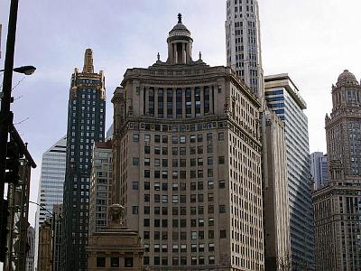 Monday 20 March, 2006  This is the London Guarantee building on the south side of the Chicago River. The ornate building on its right is 35  Wacker Drive and it was built in 1927.